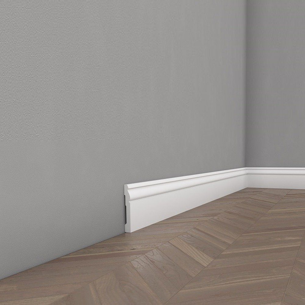 PROVISTON Sockelleiste Polystyrol, 12 x 94 x 2000 mm, Weiß, Kunststoff Fußleiste