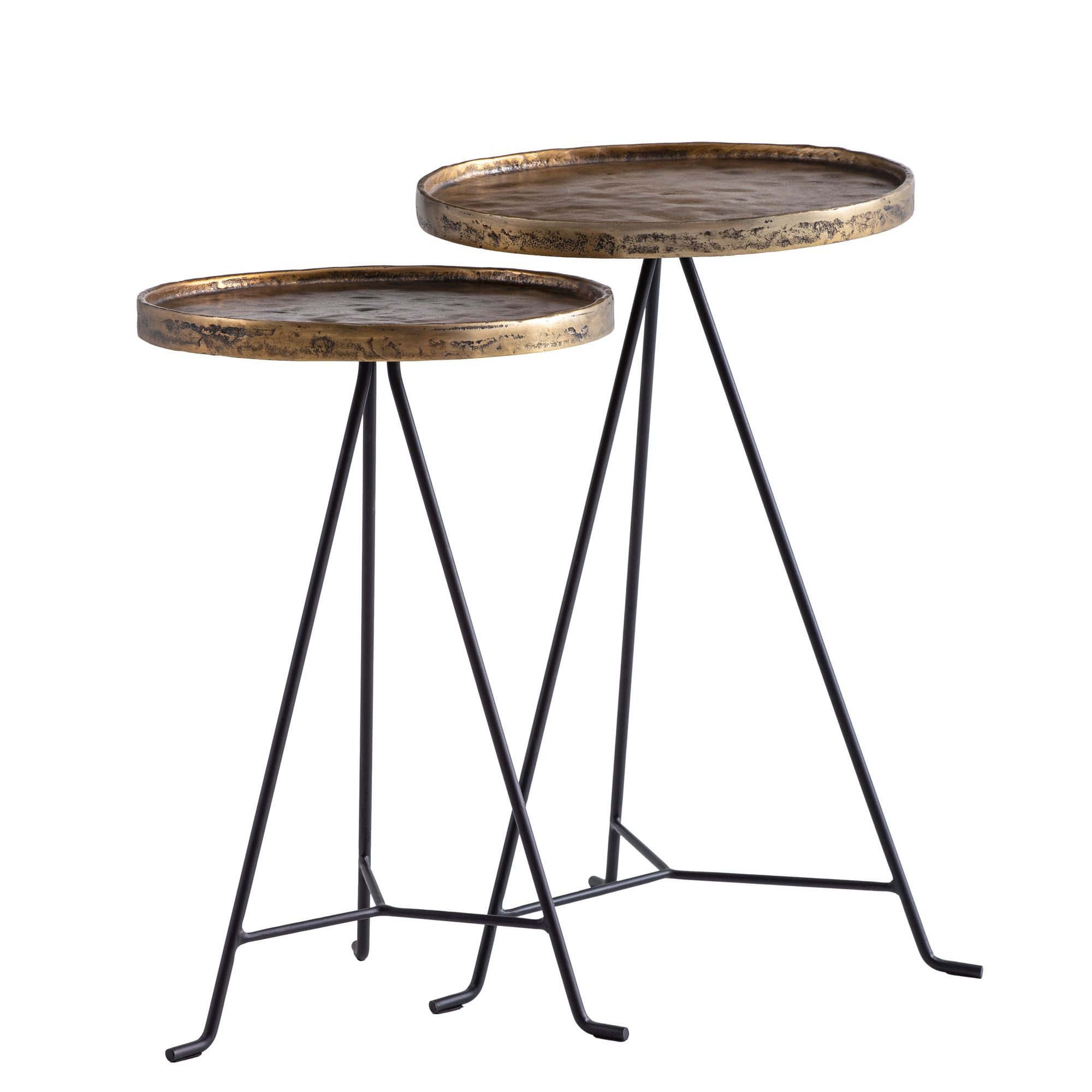 Wohnling Satztisch WL7.212 Beistelltisch Wohnzimmertisch 2er Set Metall Tisch Rund Gold (Beistelltisch 2er Set Gold Metall Dekotisch), Kaffeetisch im Wohnzimmer mit dekorativem Metallgestell