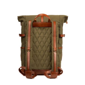 DRAKENSBERG Rucksack Roll-Top »Wyatt« Oliv-Grün, markanter Herren Cityrucksack aus Canvas und Leder mit 15" Laptopfach