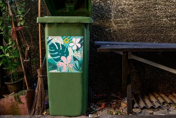 MuchoWow Wandsticker Pflanzen - Illustration - Pastell - Kinder - Mädchen - Kinder (1 St), Mülleimer-aufkleber, Mülltonne, Sticker, Container, Abfalbehälter