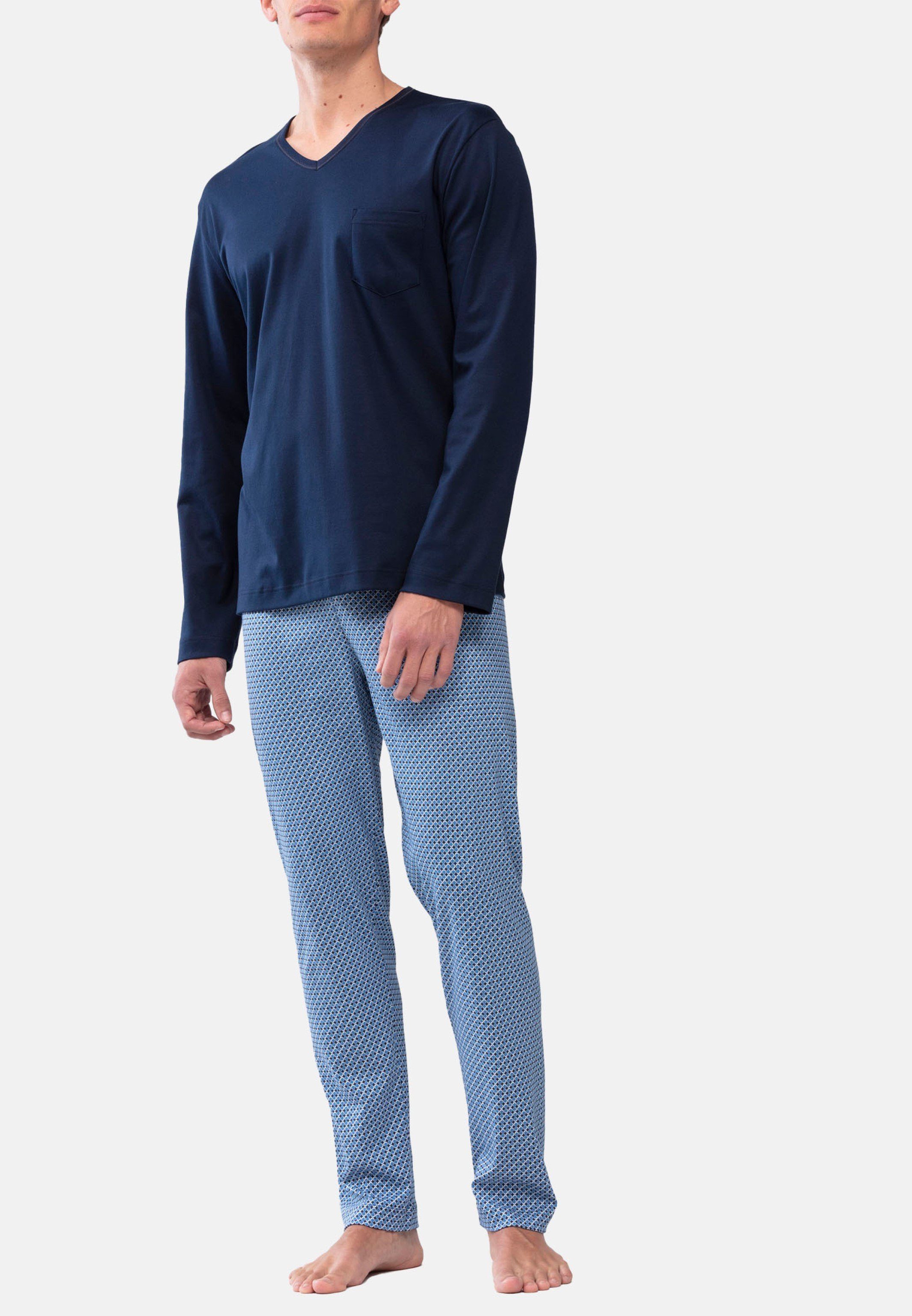 Komfortbund (Set, Pedro Schlafanzug 2 San Mit Basic - - Lounge Brusttasche, Mey Baumwolle Nightwear Pyjama tlg) (dunkelblau_blau_farbkachel) blue
