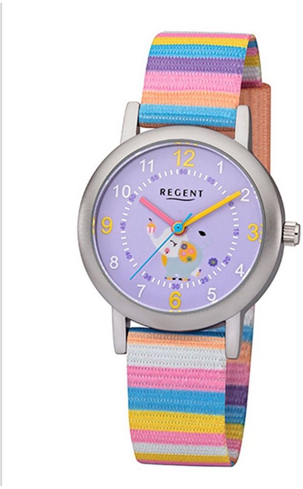Regent Quarzuhr Regent Kinder-Armbanduhr mehrfarbig Analog, Kinder  Armbanduhr rund, klein (ca. 29mm), Textilarmband, ionenplattiert