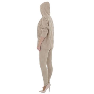 Ital-Design Freizeitanzug Damen Freizeit, Kapuze Stretch Zweiteiler in Beige