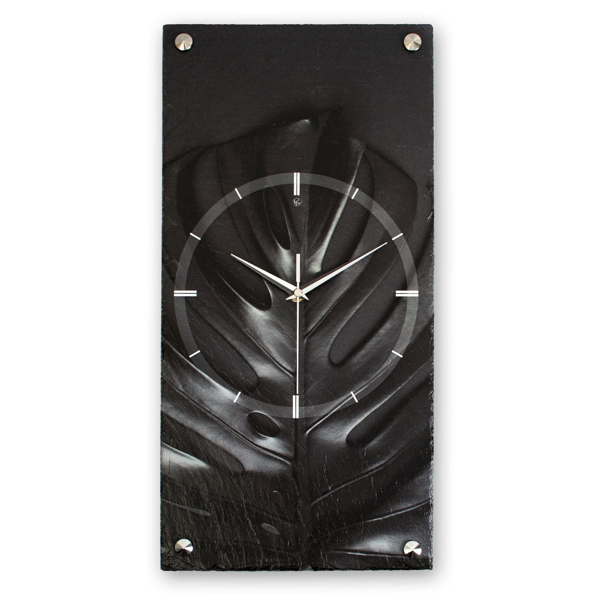 Kreative Feder Wanduhr „Black modern) aus oder Designer-Wanduhr elegant, Stein (Funk- Ticken; Quarzuhrwerk; außergewöhnlich, Leaf“ ohne (Beton)