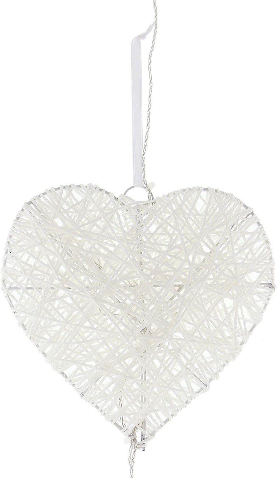 Dekoleidenschaft Dekohänger mit 6 beleuchteten Herzen in weiß 65 cm hoch, LED Leuchtdeko, Wanddeko, Leuchtdeko, Hängedeko, Fensterdeko hängend, Weihnachtsdeko, Türdeko