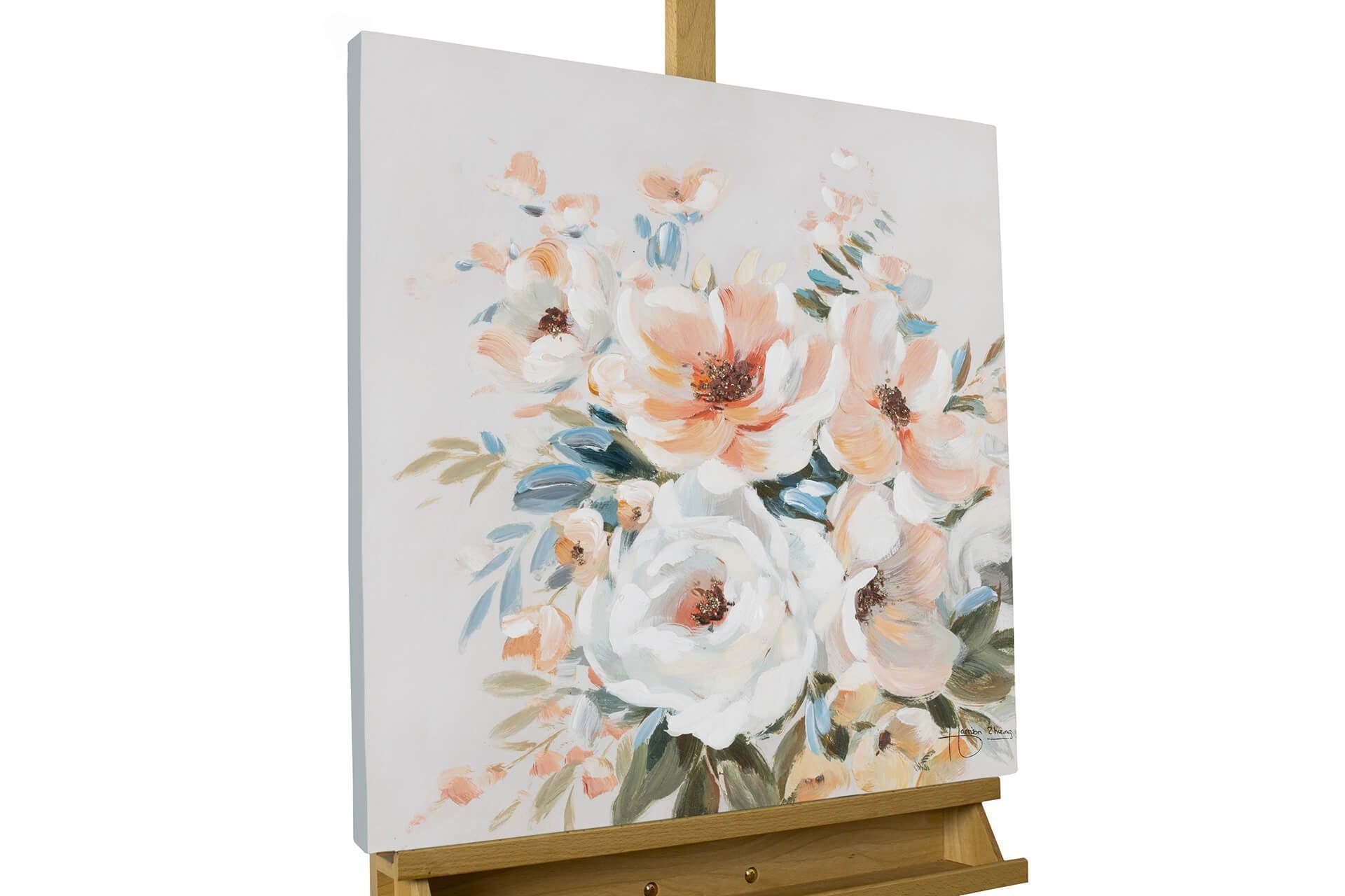 100% Wohnzimmer Flower Gemälde KUNSTLOFT 60x60 Greetings Leinwandbild cm, HANDGEMALT Wandbild