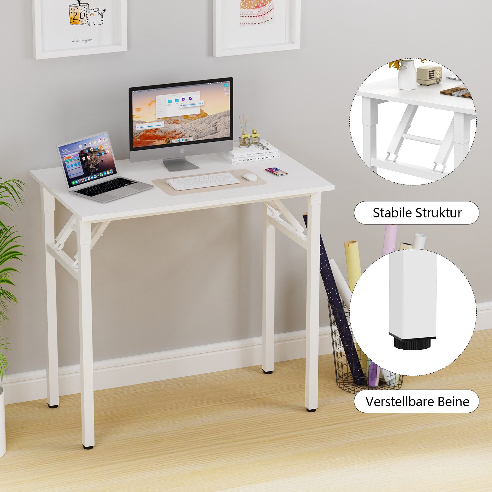 JEOBEST Klapptisch Keine Montage Erforderlich Schreibtisch Klappschreibtisch 80 x 50 cm, (1-St., 1 Schreibtisch), Klappbar, Schmal, Platzsparend