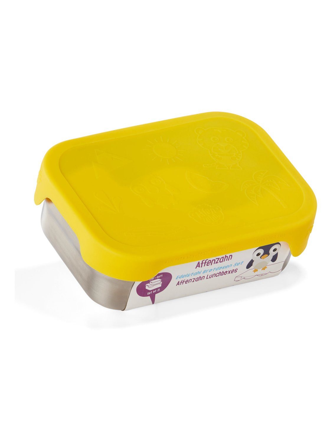 Affenzahn Lunchbox Edelstahl Brotdose, Edelstahl, (Edelstahl Brotdose, 3-tlg., 1x Brotdose, 1x Trennfach), spülmaschinengeeignet bis 45 Grad, Handwäsche empfohlen