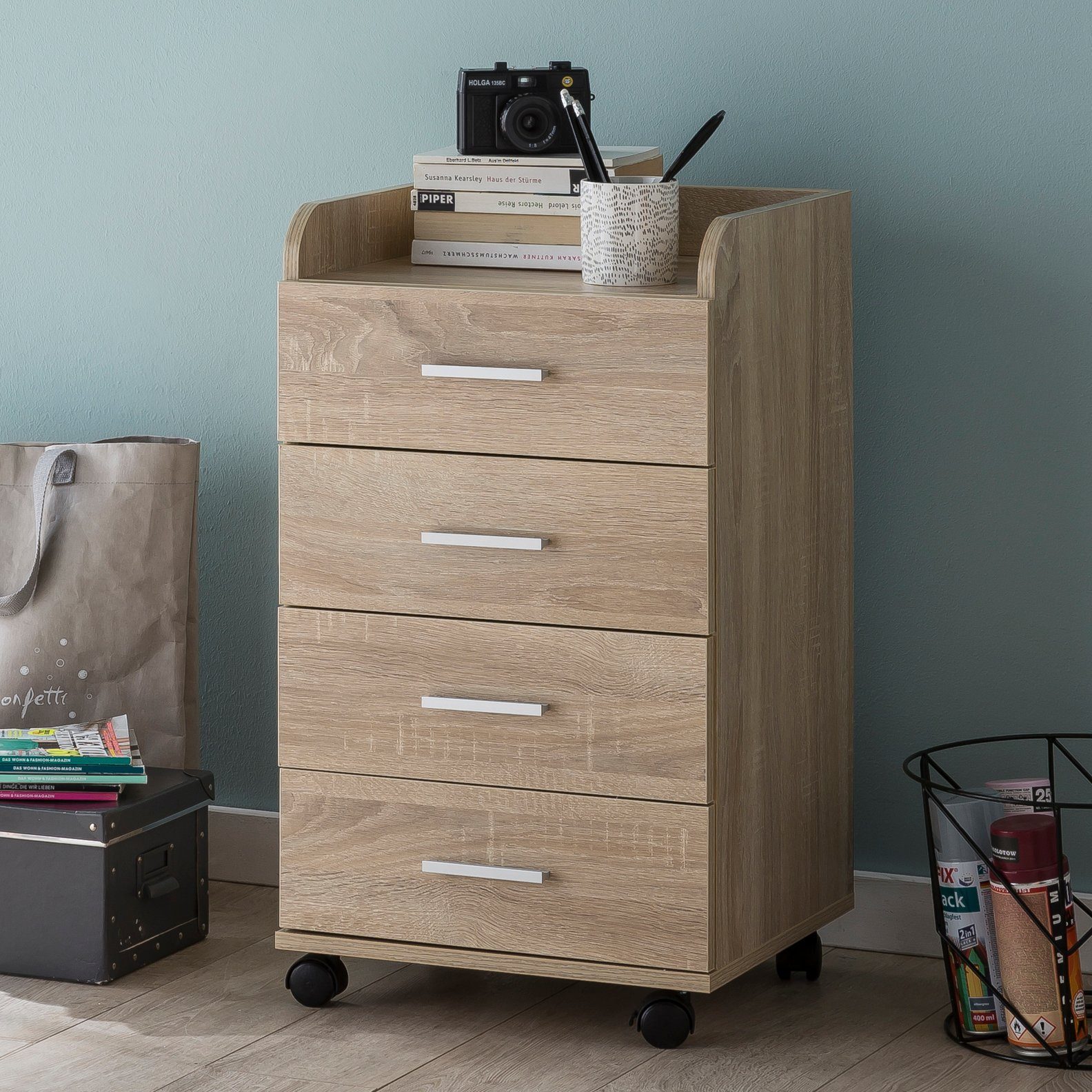 FINEBUY Rollcontainer 70,5 cm Standcontainer Bürocontainer mit Rollen Moder günstig online kaufen