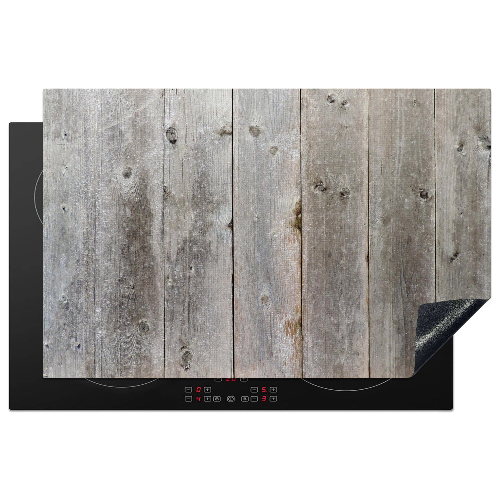 MuchoWow Herdblende-/Abdeckplatte Regale - Grau - Holz, Vinyl, (1 tlg), 81x52 cm, Induktionskochfeld Schutz für die küche, Ceranfeldabdeckung