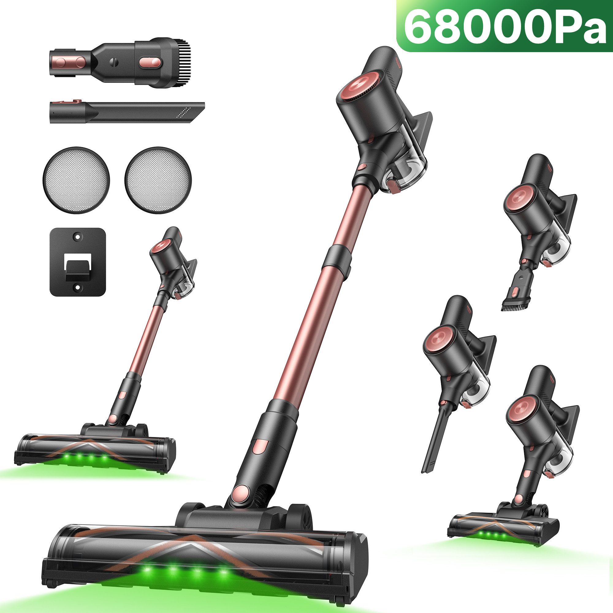 Vactidy Akku-Hand-und Stielstaubsauger V10 Pro, Akkustaubsauger,68000Pa,2,2 kg, 400 W, beutellos, 68000Pa,LED-Anzeige & GreenEye-Licht, Ultraleichtes Design