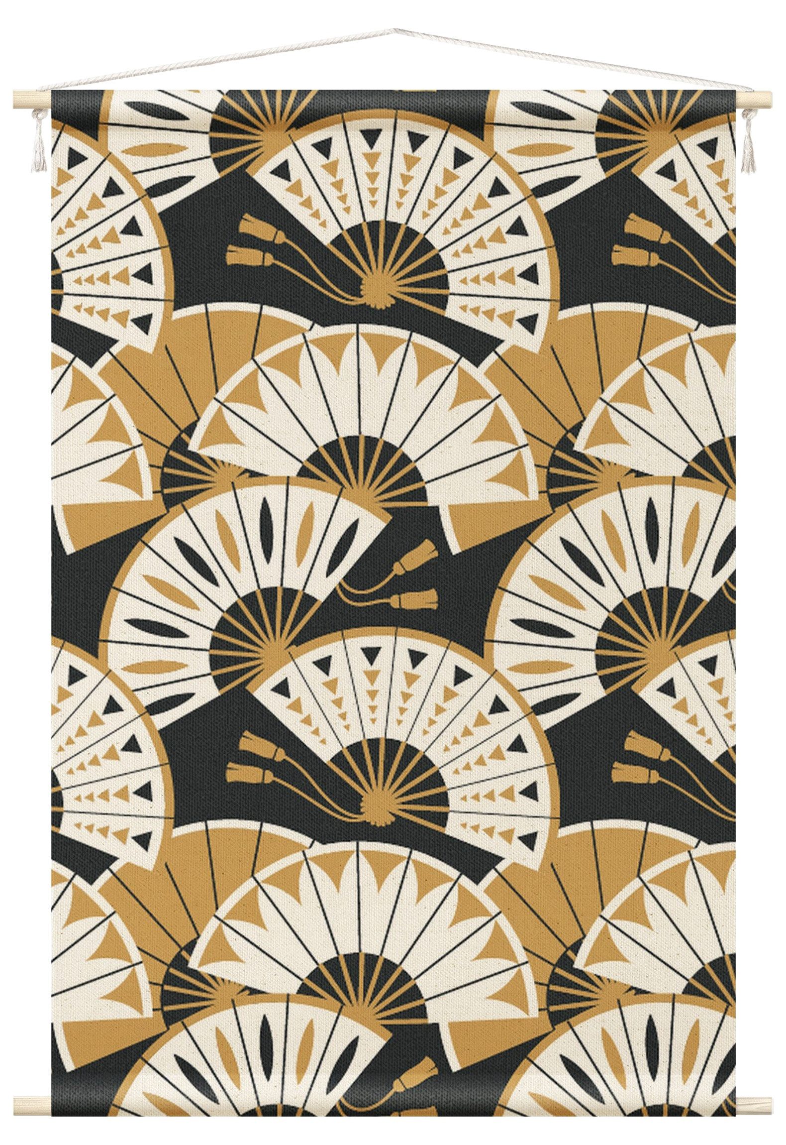 Bilderdepot24 Wandteppich modern Vintage Orientalisch schwarz, rechteckig, Höhe: 2.6 mm, großes Wandbild aus Natur-Baumwolle Wandbehang Stoffbild Tuch Wollseil