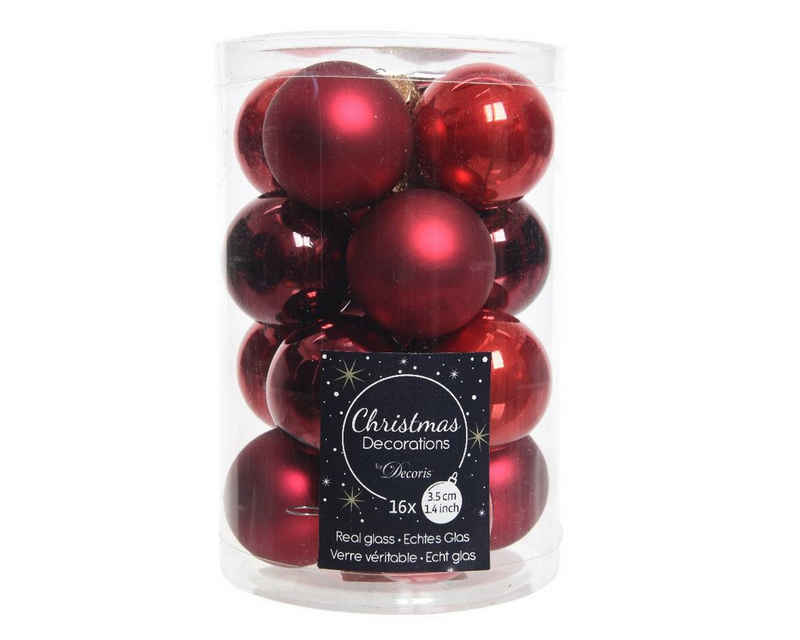 Decoris season decorations Weihnachtsbaumkugel, Weihnachtskugeln Glas 3,5cm 16 Stück - Weihnachtsrot / Bordeaux Mix