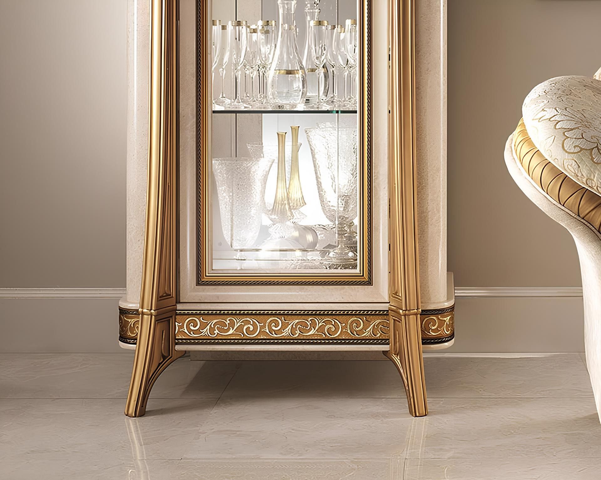 Xlmoebel Vitrine Glasschrank im Barockstil aus echtem Holz für Wohnzimmer (Glasschrank im Barockstil) Made in Europa