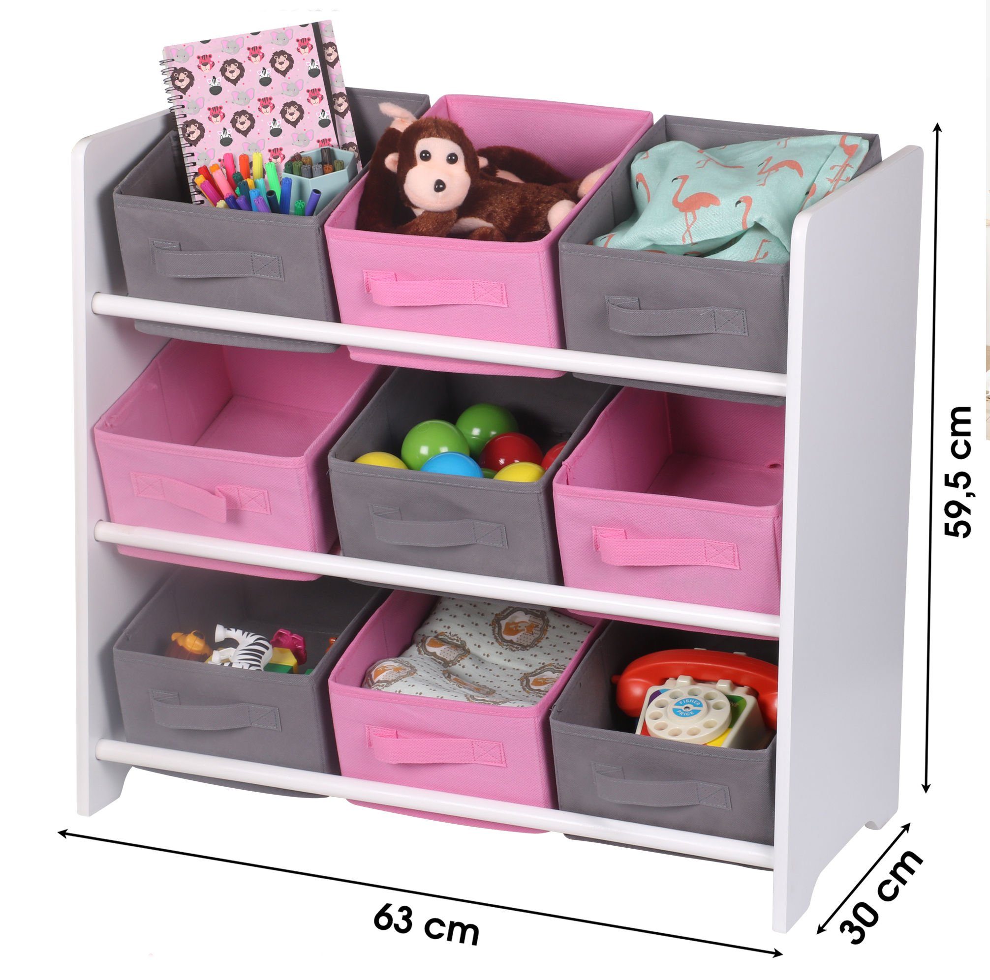 Stand Stoff 65x60 9 cm Regal Boxen inklusive Kisten rosa, Standregal Fächern Kinderregal - mit Spetebo Holz mit Vlies 3