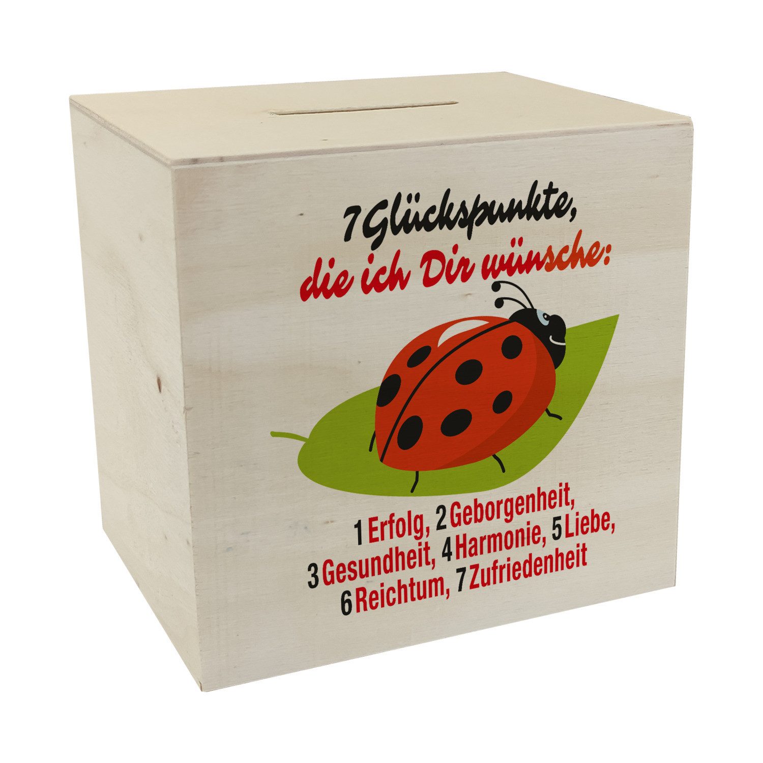 speecheese Spardose Marienkäfer Spardose aus Holz mit Spruch Sieben
