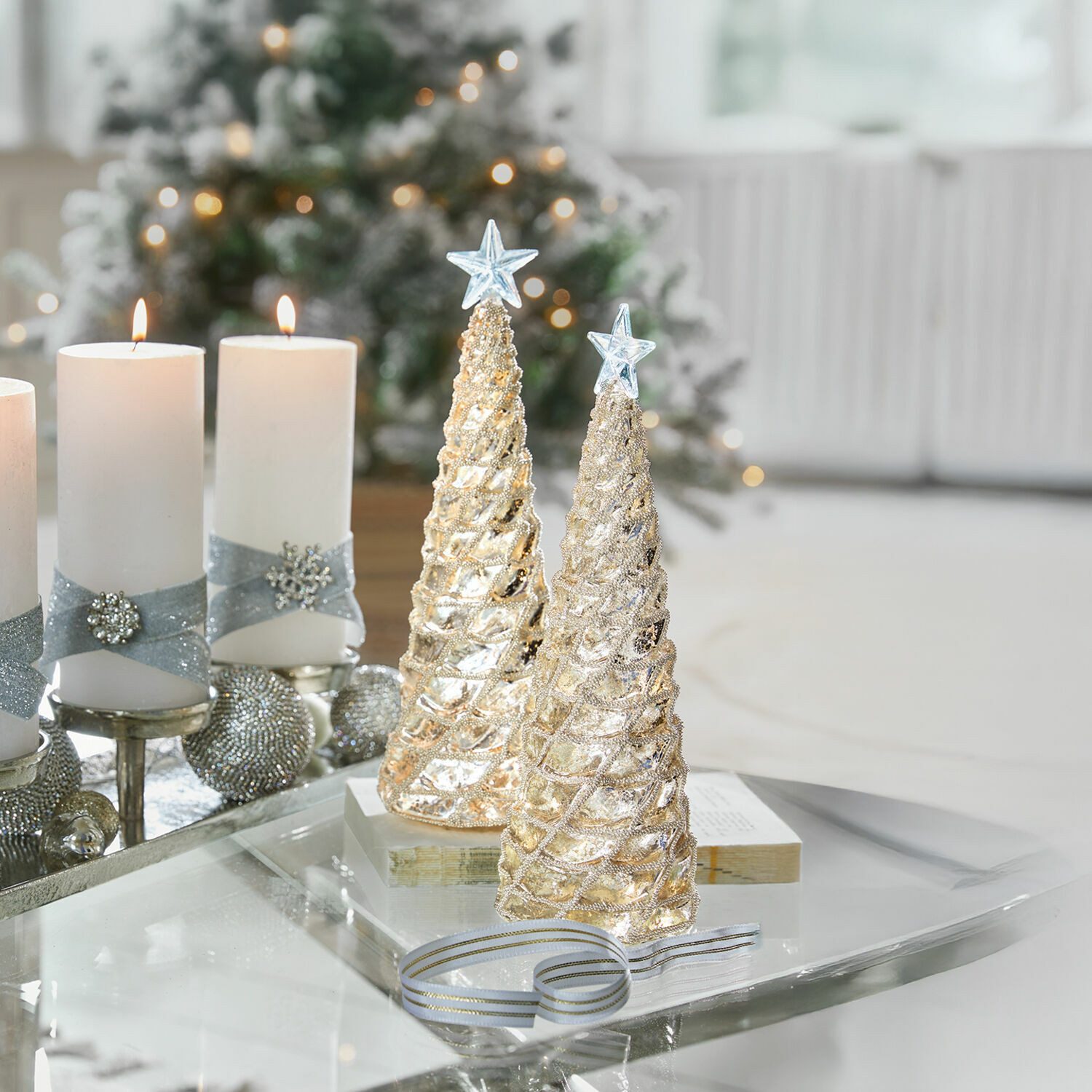 Mirabeau Weihnachtsfigur Deko-Baum 2er Set Glitter silber/ klar (2er Set, 2er Set)