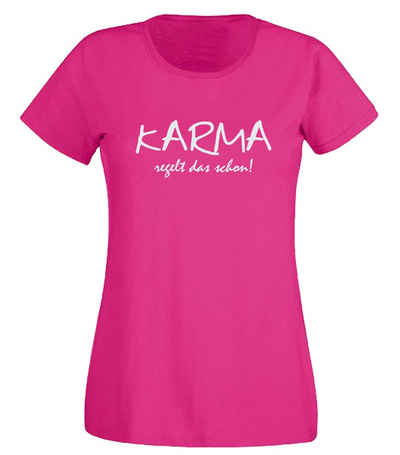 G-graphics T-Shirt Damen T-Shirt - Karma regelt das schon! mit trendigem Frontprint, Slim-fit, Aufdruck auf der Vorderseite, Spruch/Sprüche/Print/Motiv, für jung & alt