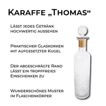 Rivanto Karaffe Thomas, für Getränke, mit Glaskorken, hochwertige Glasflasche