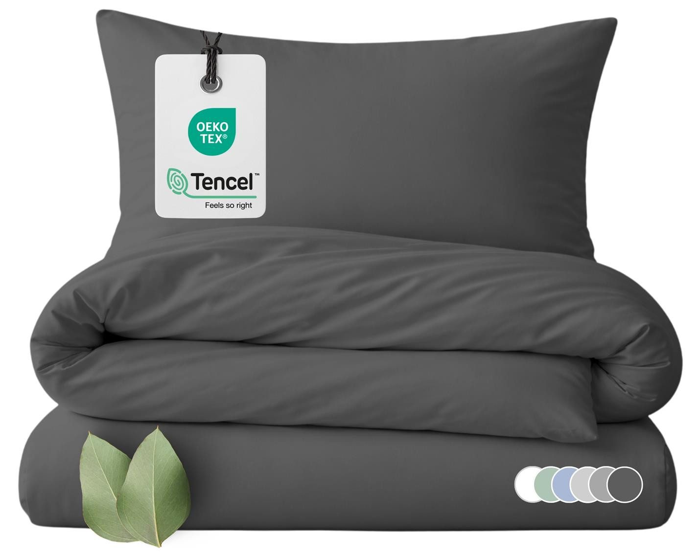 Carpe Sonno Bettwäsche TENCEL™ Lyocell kühlende Bettwäsche 135 x 200 155 x 220 uni einfarbig, Lyocell, 2 teilig, OEKO-TEX - seidenähnlich, natürlicher Rohstoff, Anthrazit 135x200