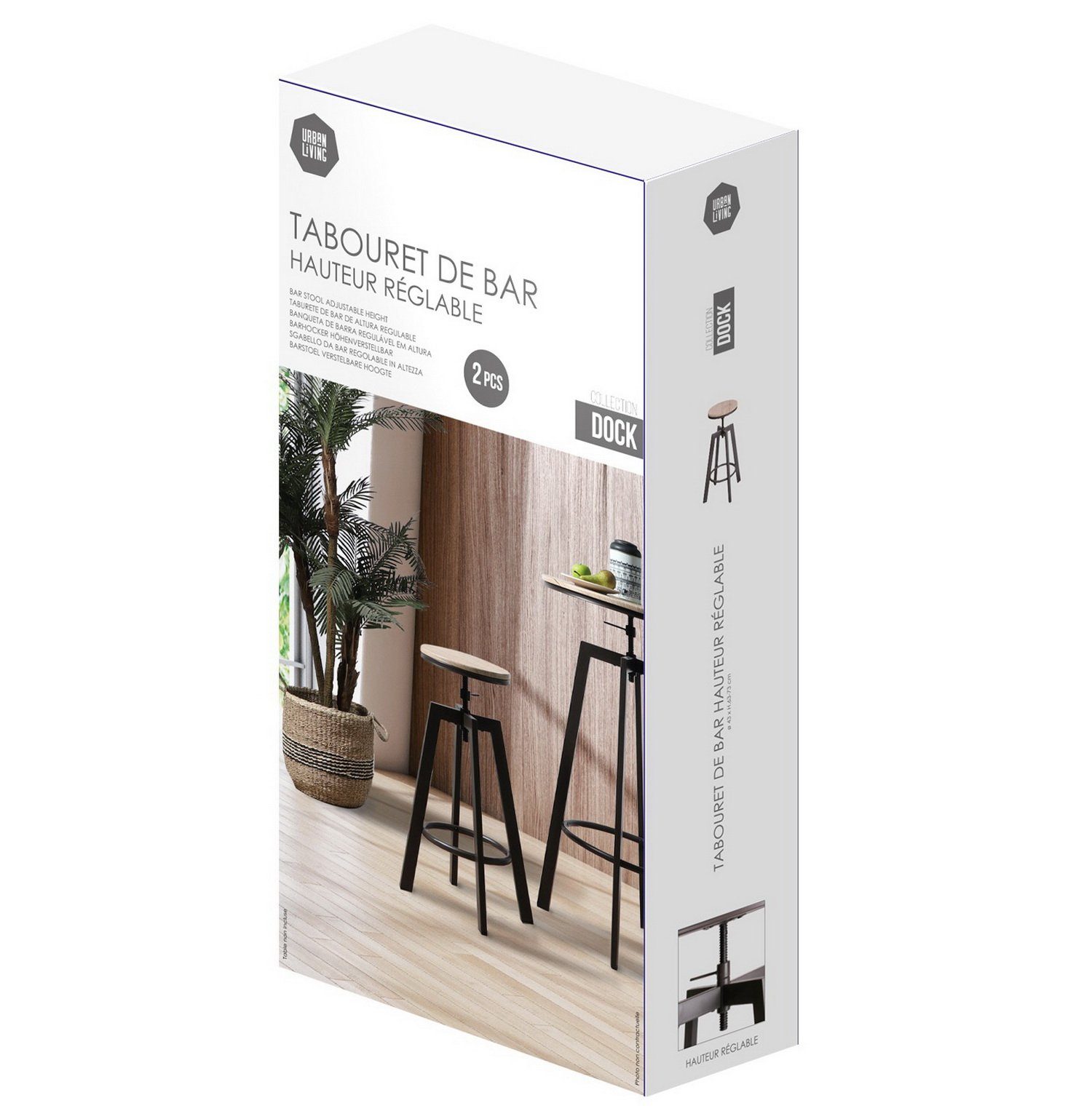 Urban Living Barhocker Barstuhl-Set höhenverstellbare Bar-Hocker Dreh-Stuhl (2er Hockerset Dreh-Hocker), mit Drehmechanismus bis 120 Kg belastbar – Bild 3 von 3