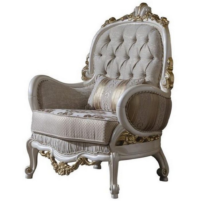 Casa Padrino Sessel Luxus Barock Sessel Grau / Weiß / Gold 80 x 85 x H. 120 cm - Prunkvoller Wohnzimmer Sessel mit dekorativem Kissen - Barock Möbel