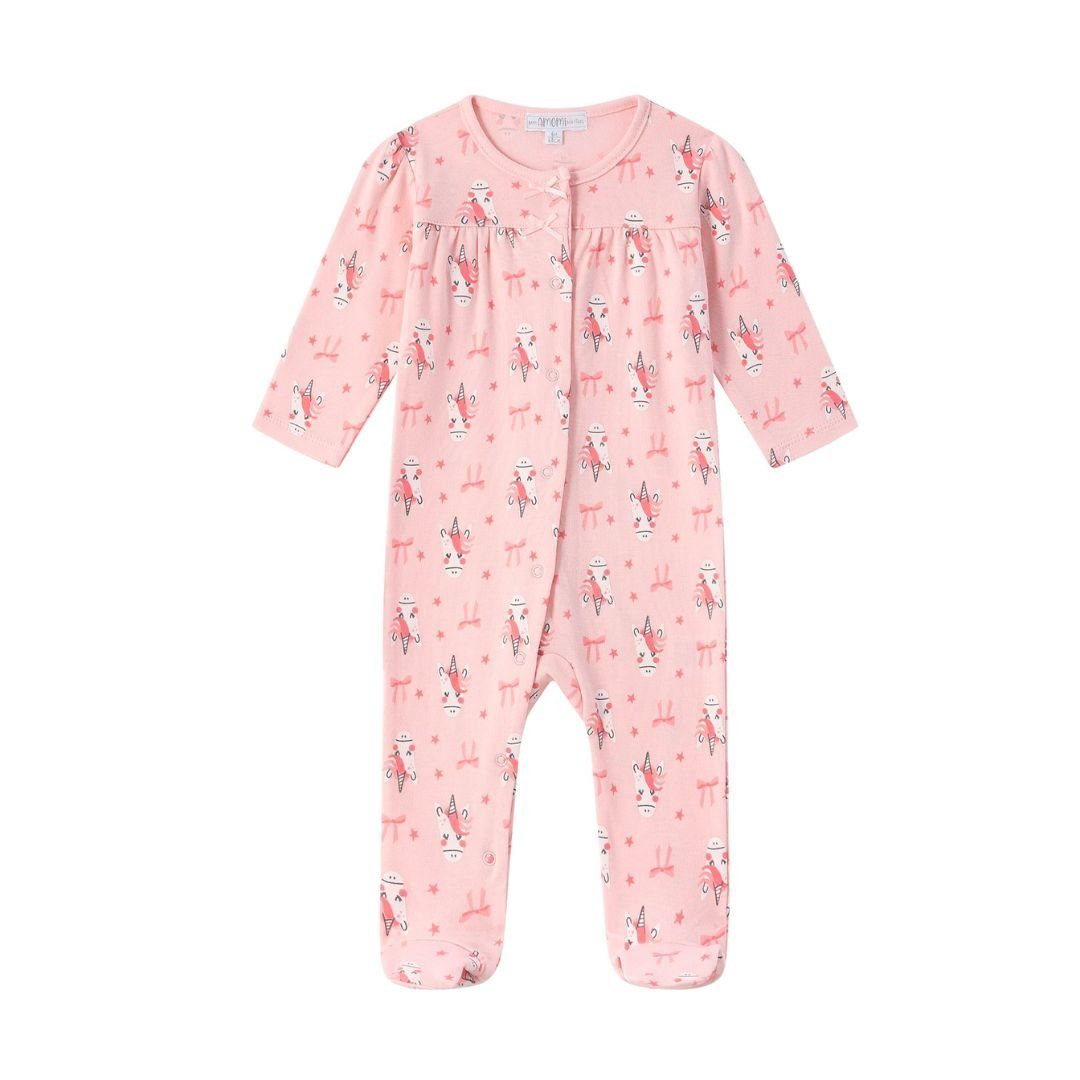 suebidou Pyjama Schlafanzug mit Füßen für Mädchen Baby Schlafoverall rosa