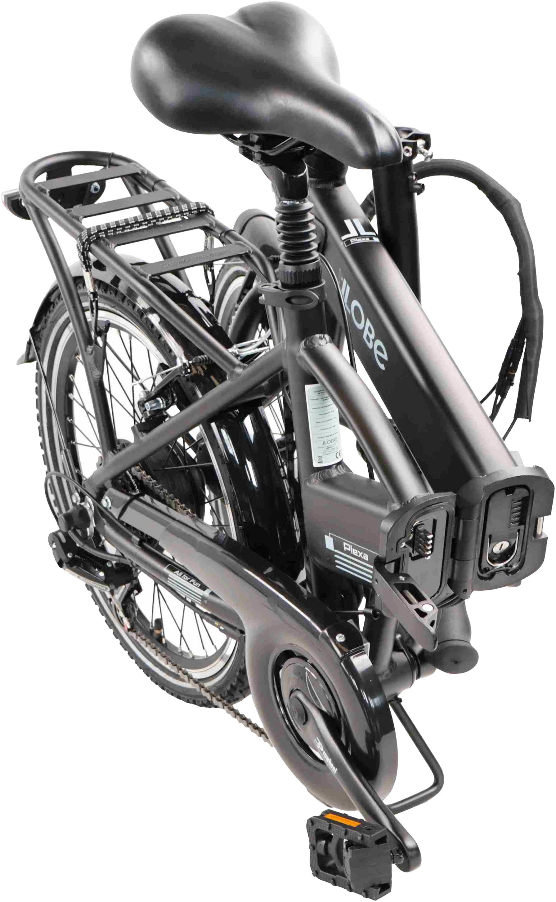 LLobe E-Bike Klapprad Falt E-Bike 20" Plexa, 6 Gang Shimano Tourney Schaltwerk, Kettenschaltung, Heckmotor, 280,14 Wh