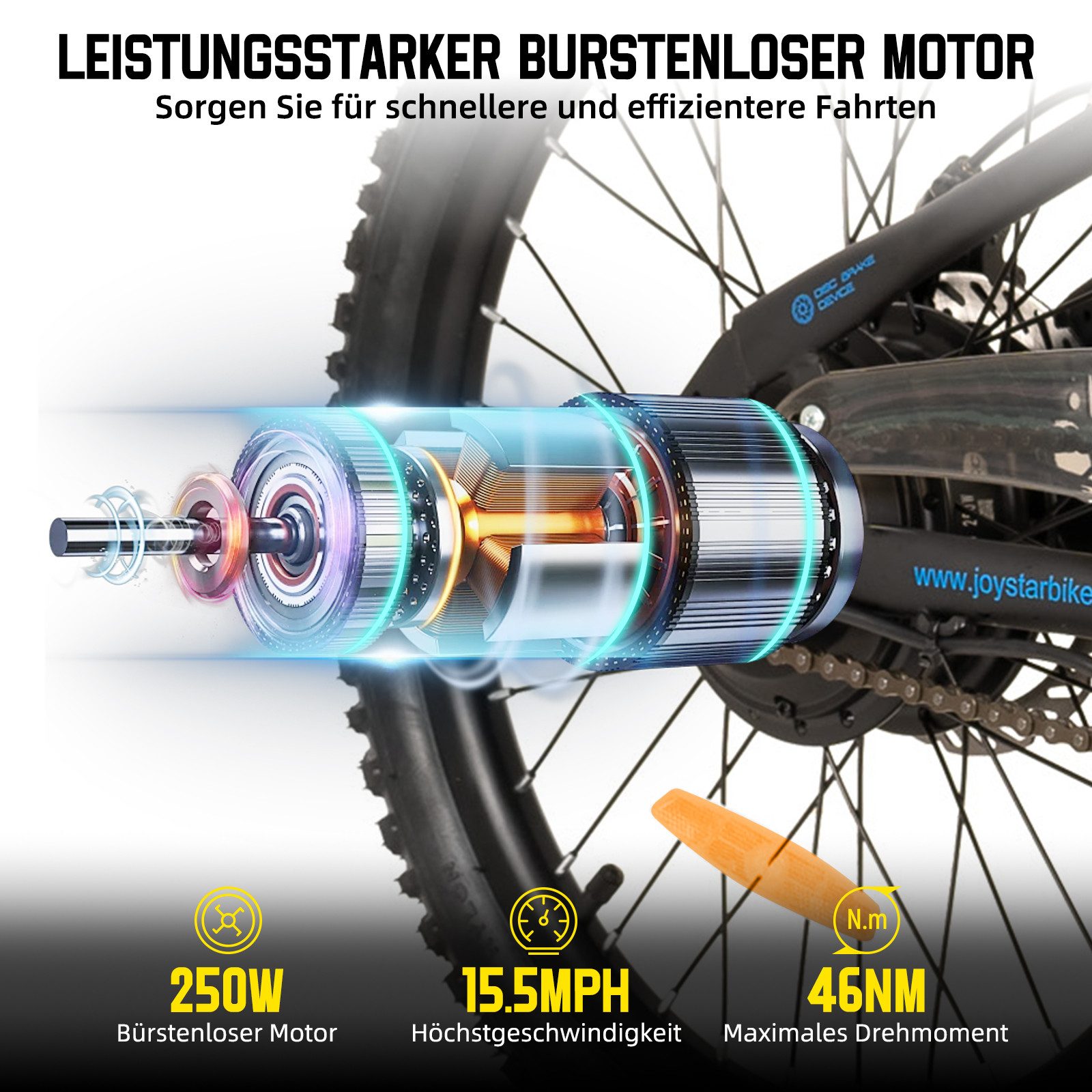 HILAND E-Bike 20 Zoll E-Mountainbike 24V 250W, Akku entnehmbar, Kinder & Erwachsene, Heckmotor, 124,8 Wh