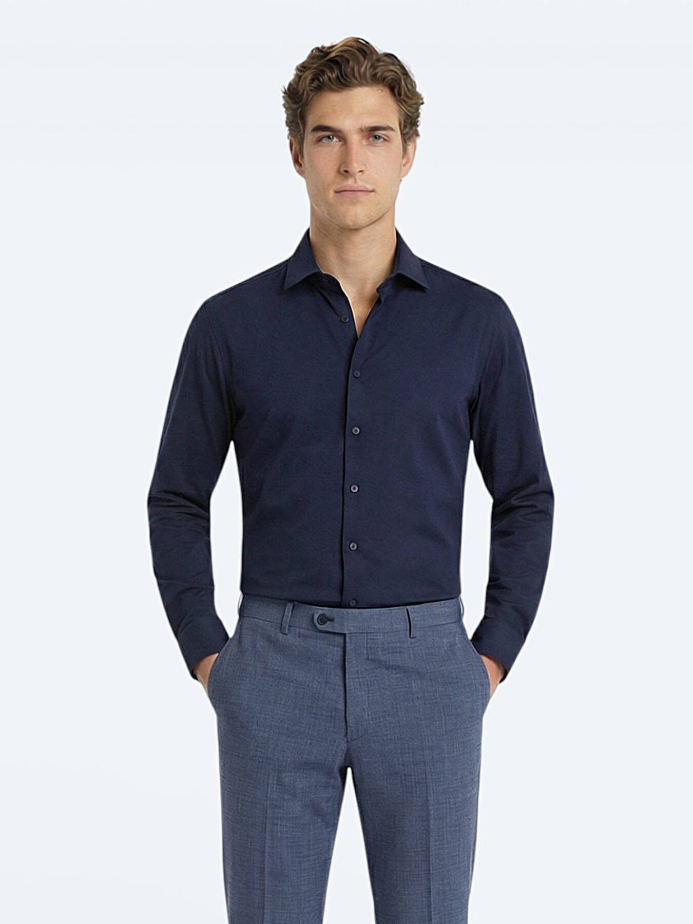 KİP Hemdbluse Marineblaues klassisches Baumwollhemd
