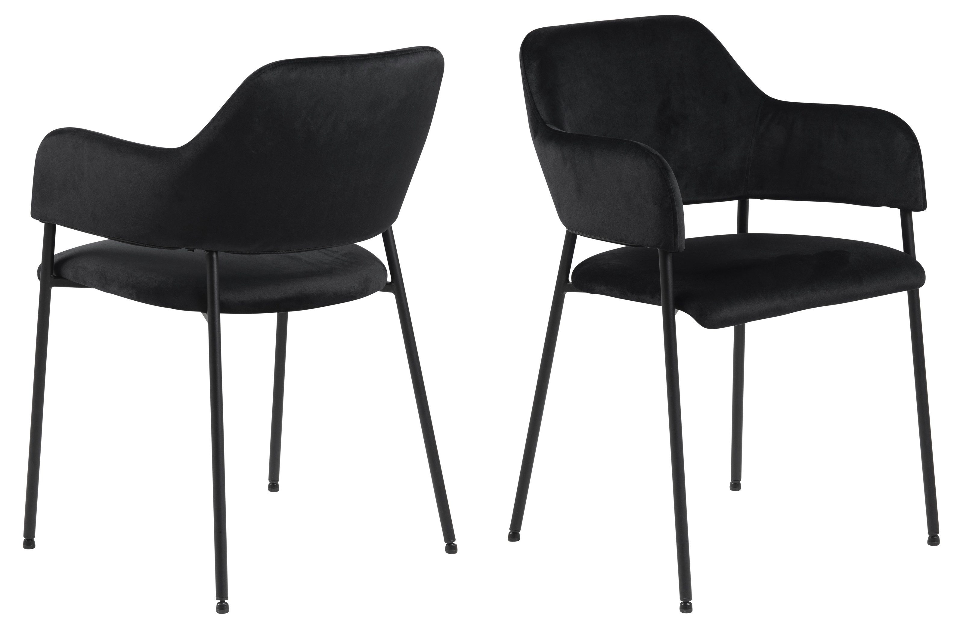 Armlehnstuhl (2er-Set) in schwarz, Polyester, Stahl - 54x82x55cm (BxHxT)