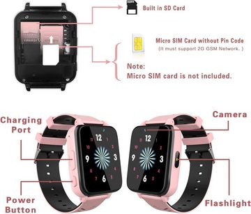 Igreeman Smartwatch (1,54 Zoll), für Kinder Telefon mit Anruffunktion SOS Musik Player Spiel Kamera Uhr