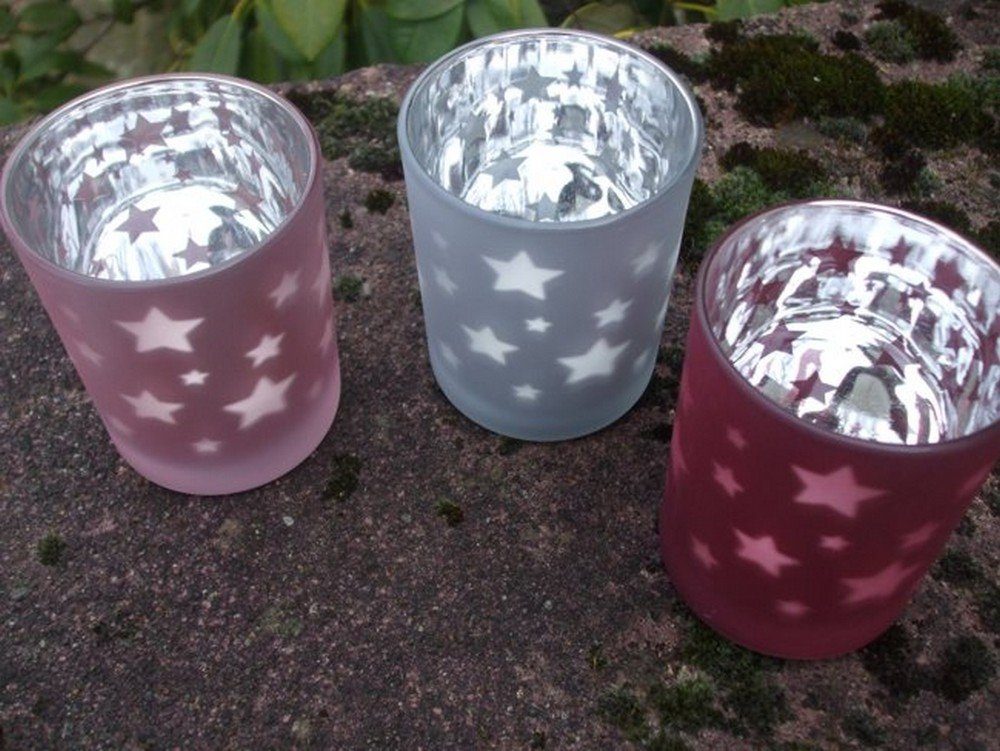 3 (3 St) Windlichter Deko-Impression Teelichthalter Zauberhafte StückSchattenspiel Sterne Teelichthalter