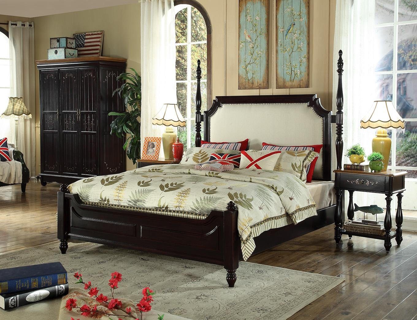 JVmoebel Schlafzimmer-Set, Amerikanische Holz Betten Luxus Echtholz Möbel  Schlafzimmer Bett 3tl.