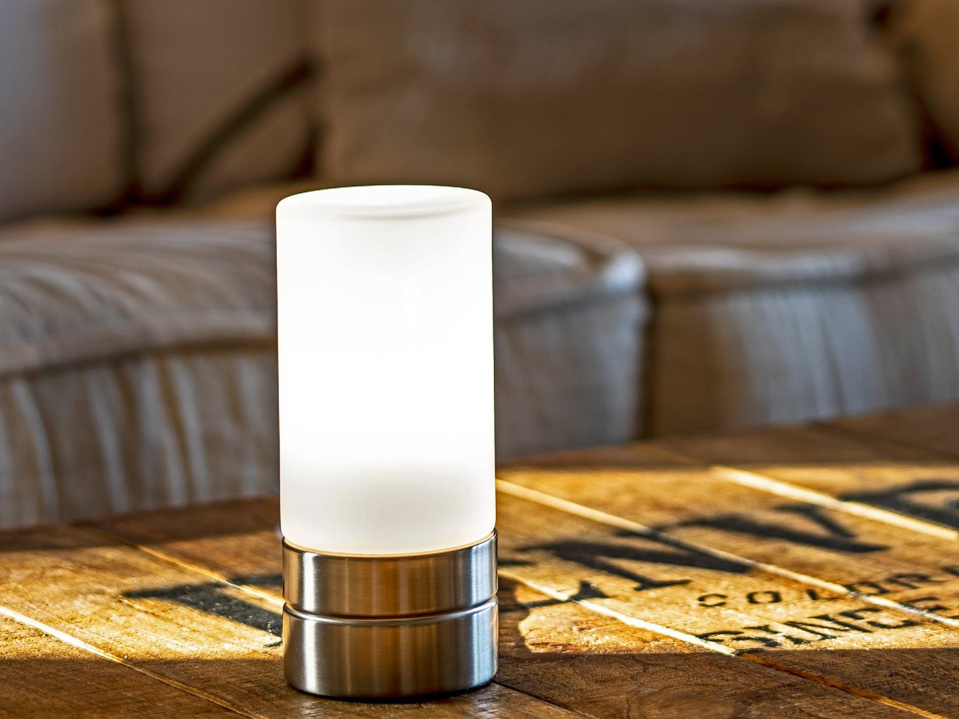 meineWunschleuchte Tischleuchte, Nachttisch-Lampe mit Glas-Lampenschirm