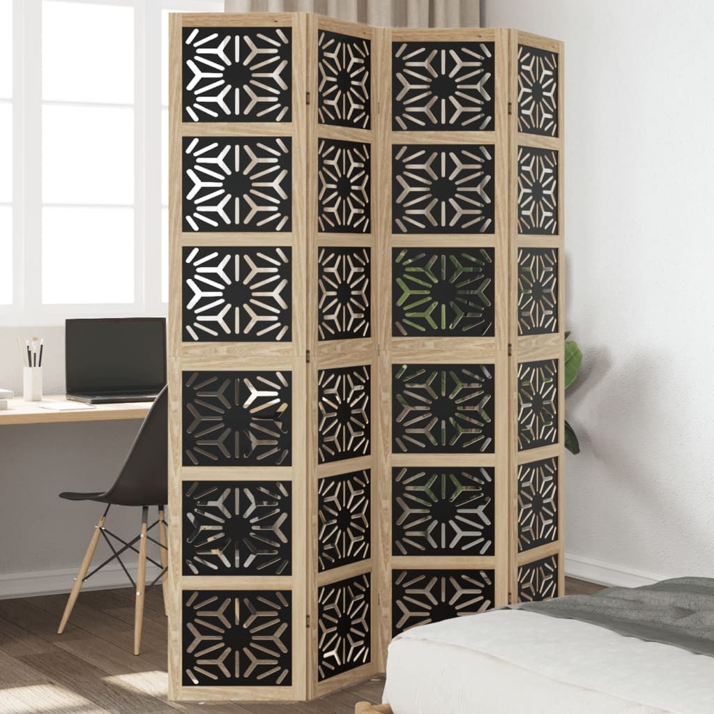 vidaXL Paravent 40 x 200 cm 4-tlg Raumteiler Braun und Schwarz Massivholz Paulownia Pa