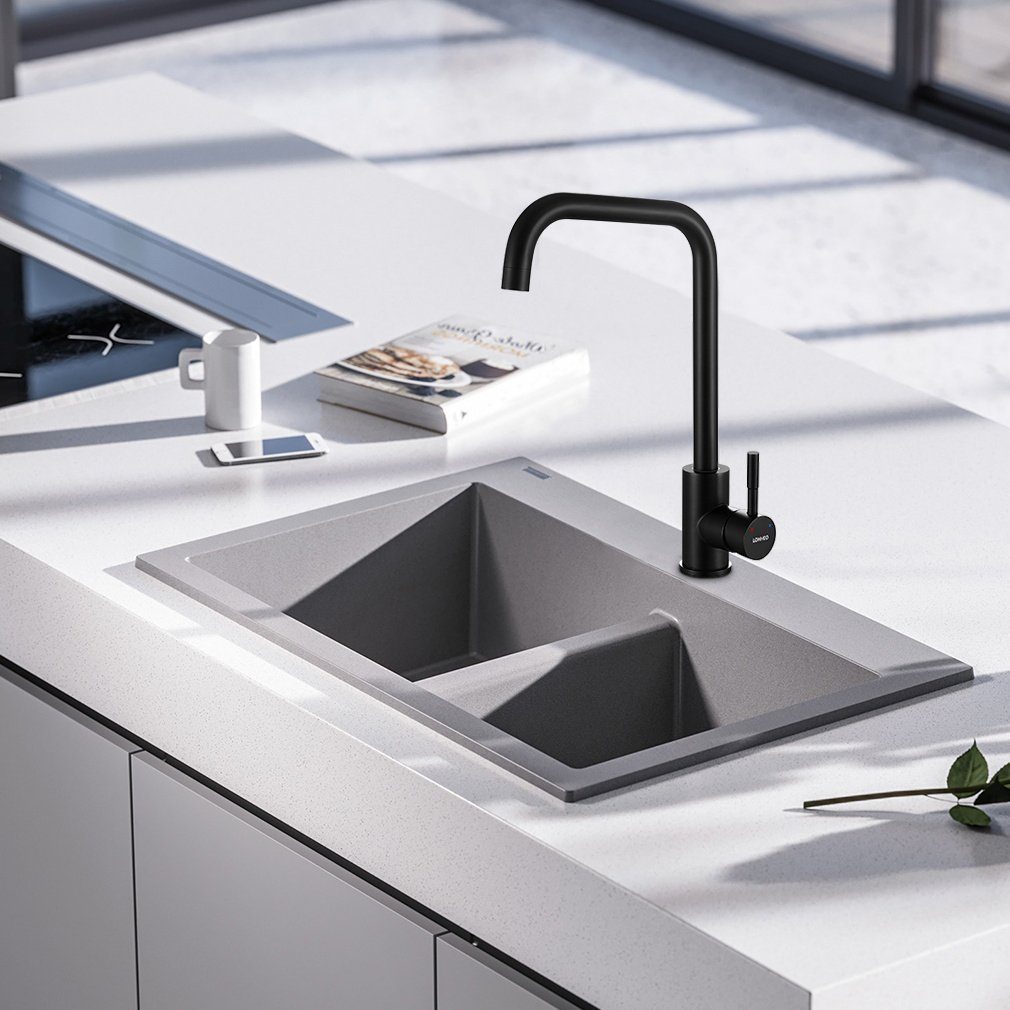 Lonheo Küchenarmatur 360° Niederdruck Schwarz Mischbatterie Spültischarmatur Küche Wasserhahn