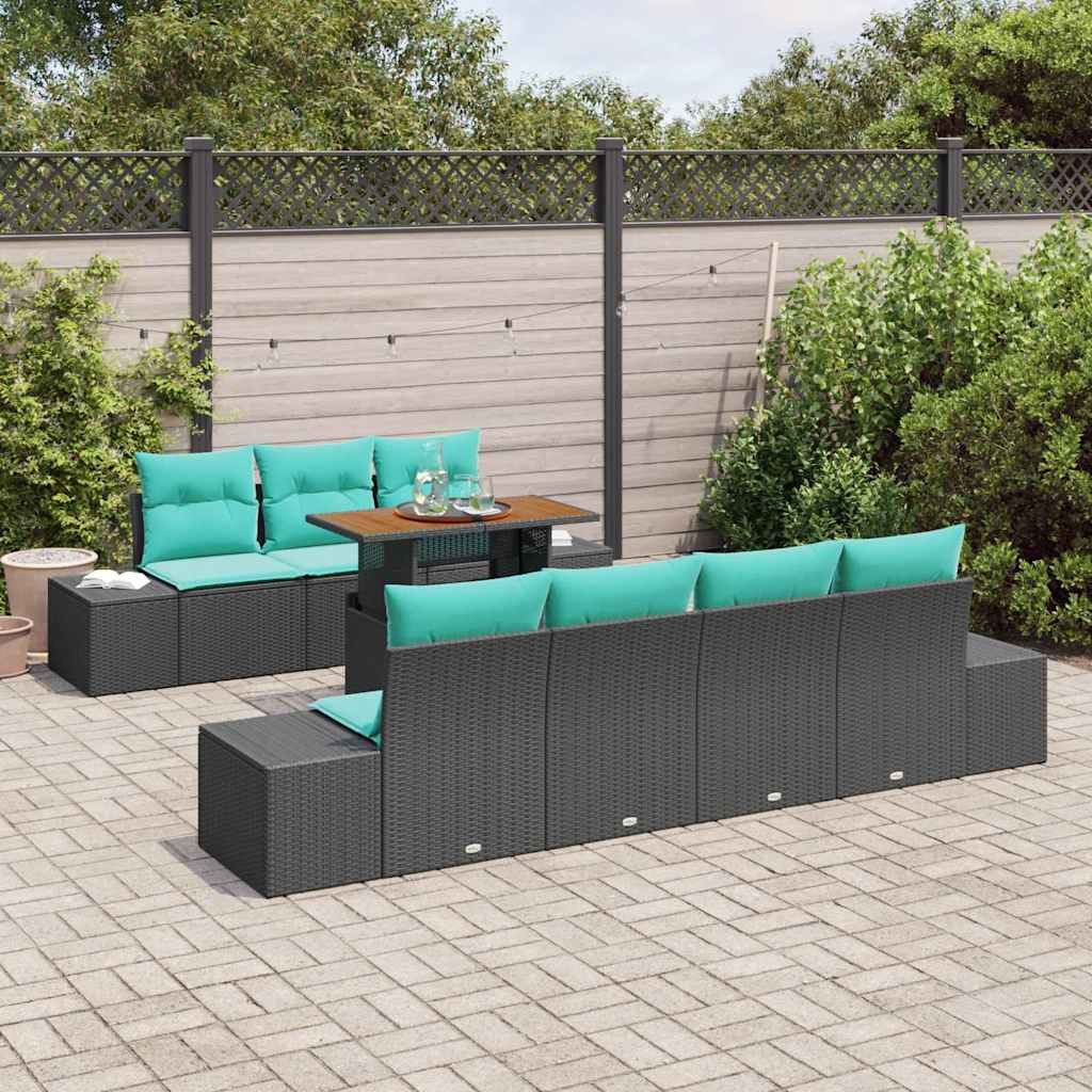 vidaXL Loungesofa Garten Essgruppe 8 stk. 7-Sitzanzahl Schwarz und Teal, 8 Teile