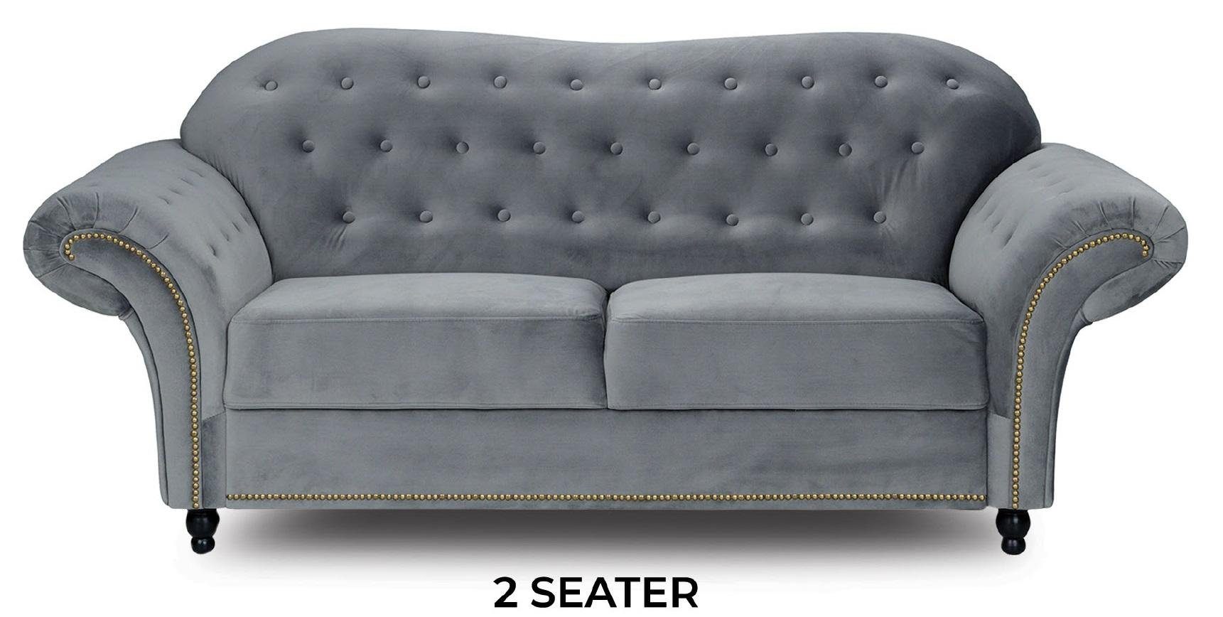 JVmoebel Sofa Stilvolles Chesterfield Sofa Zweisitzer Graue Couch Neu, Made in Europe