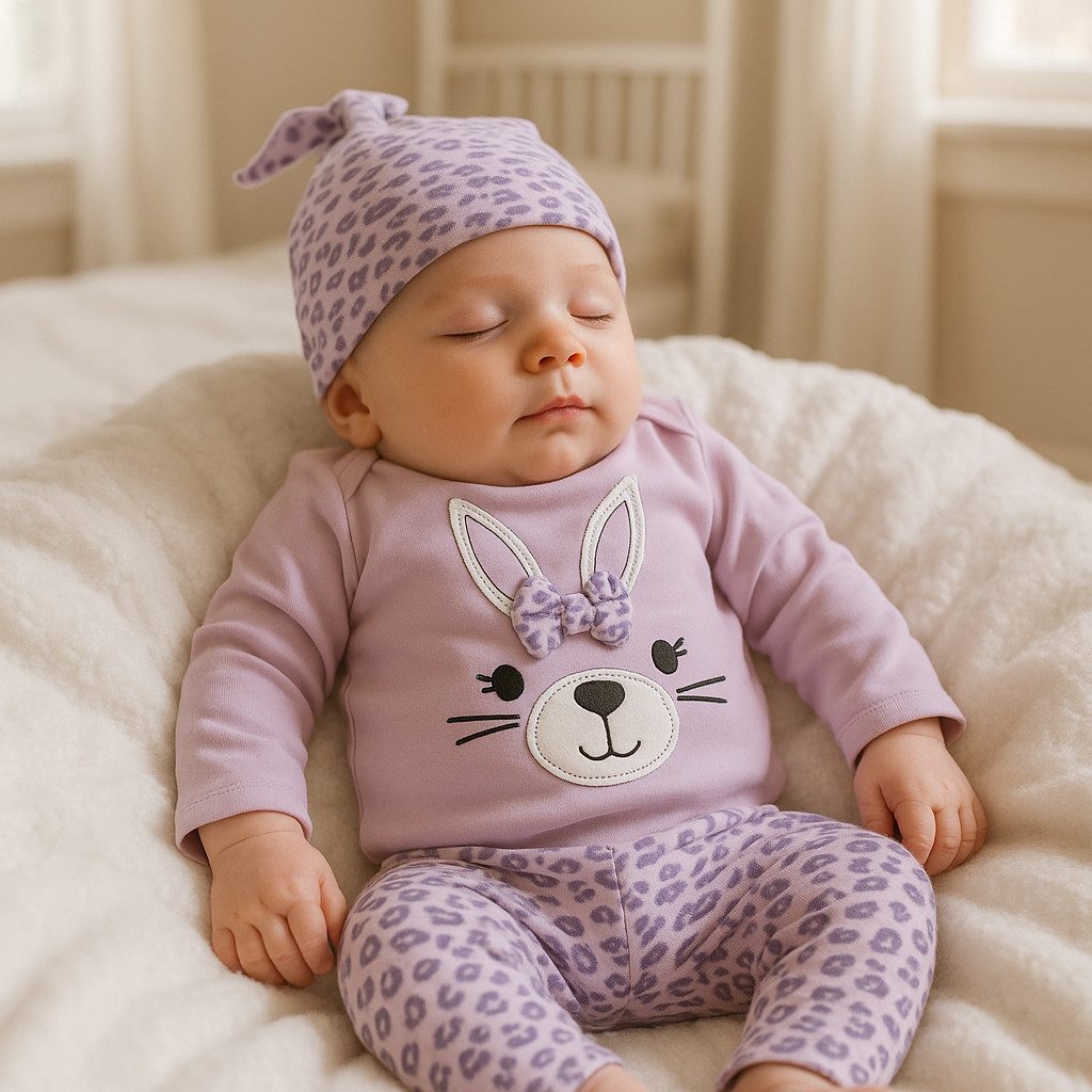 Neugeborenen-Geschenkset Mädchen Outfit, 3-teiliges Set, Body, Hose, Mütze, 100 % Baumwolle