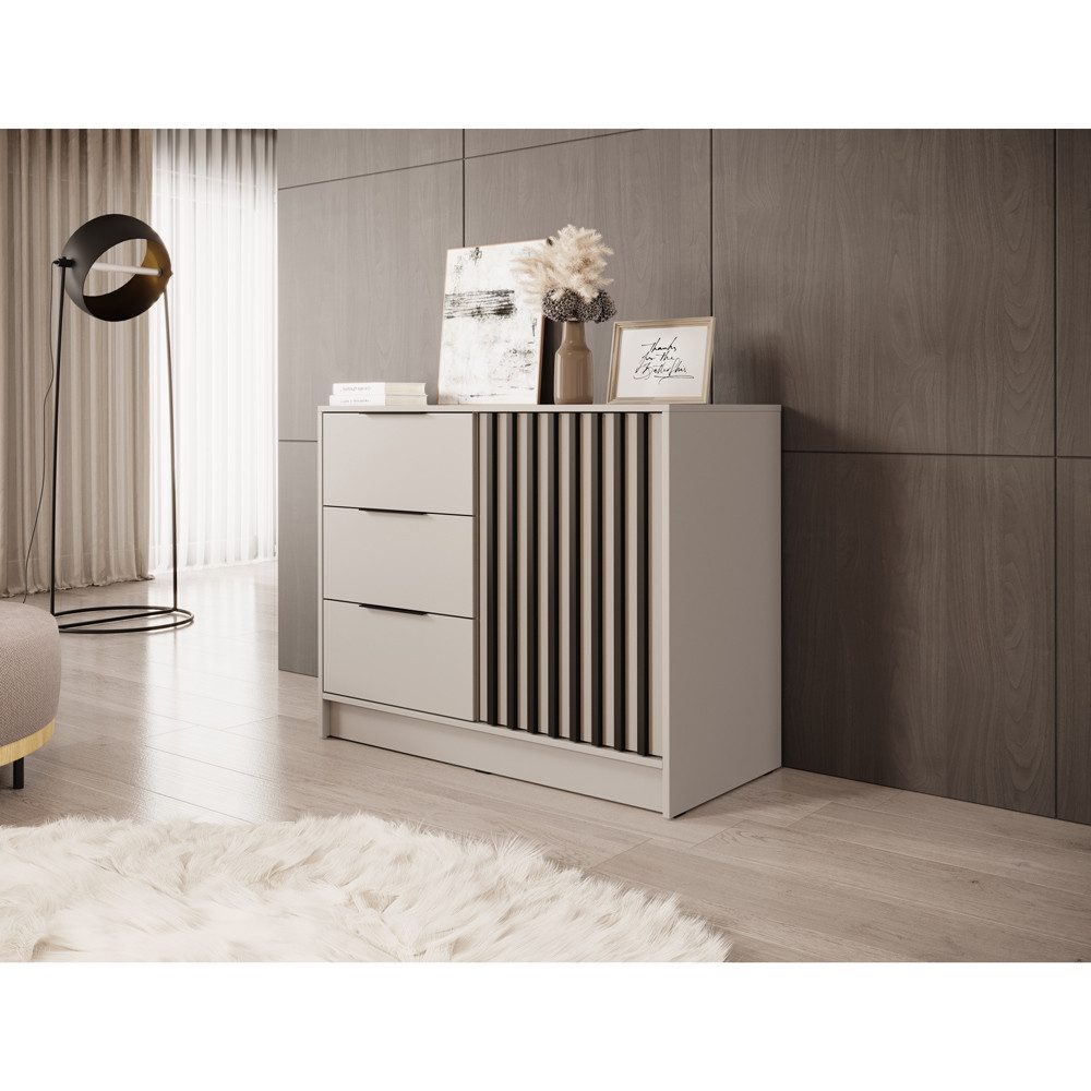 Lomadox Kommode NAMUR-160, in Kaschmir, 105 cm breit, mit schwarzen Lamellen