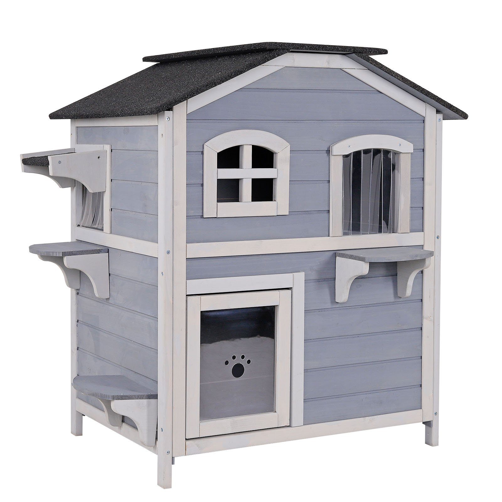 Tierhaus Katzenhaus mit klappbarem Dach, 80 x 55 x 90 cm, grau-weiß