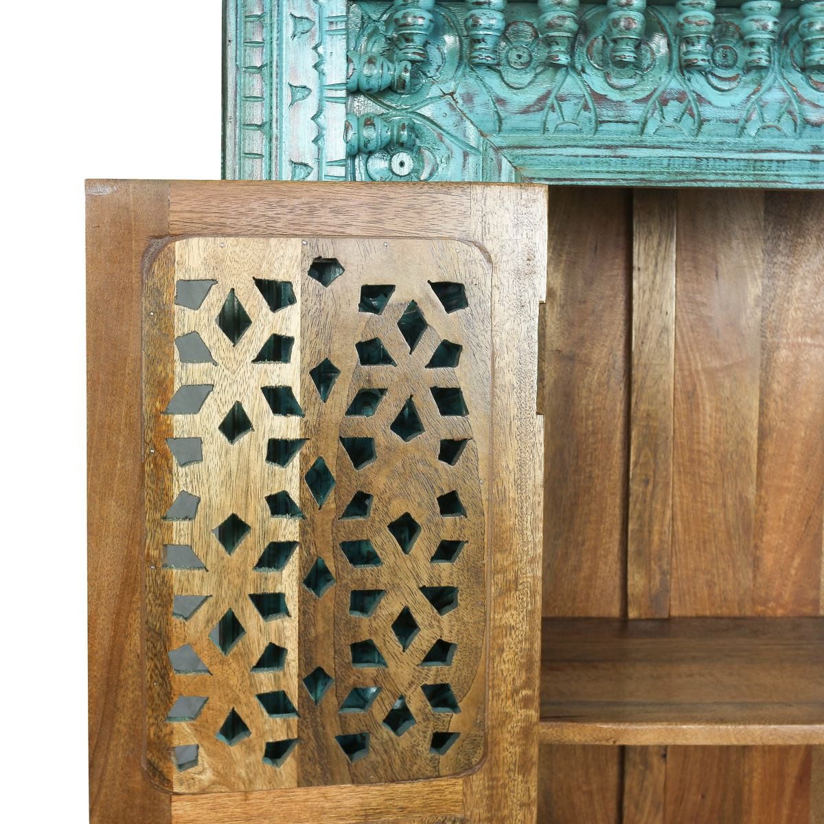 Oriental Galerie Mehrzweckschrank Antik Design Schrank Amba Indien 190 cm Schrank Türkis Holz, Schlafzimmerschrank, Wohnzimmer