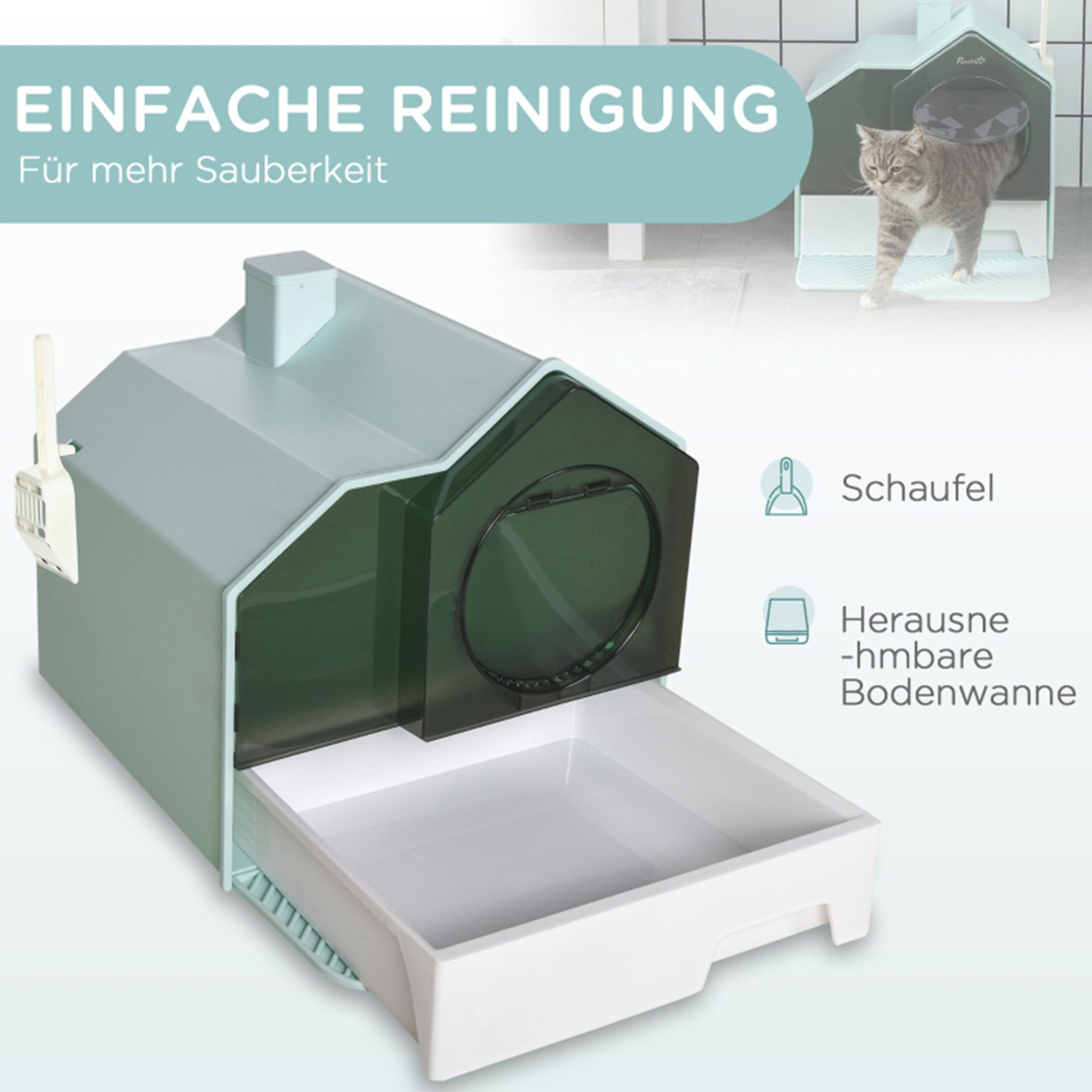 MC Star Katzentoilette Katzenklo, Hütten-Design, 1 Siebvorleger, 1 Streuschaufel, herausnehmbare Bodenwanne, Grün