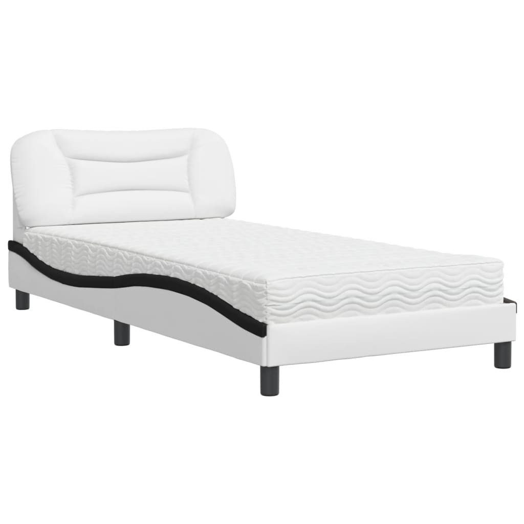 vidaXL Bett Bett mit Matratze "Hvar" Weiß und Schwarz 100x200 cm Kunstleder