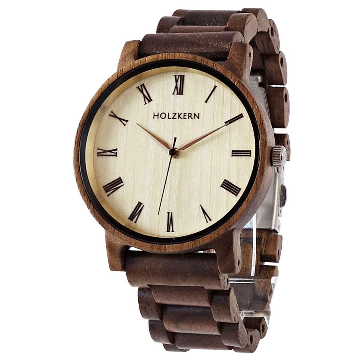 Holzkern Quarzuhr 9120078330043, Quarz Herbstdämmerung Walnuss/Ahorn