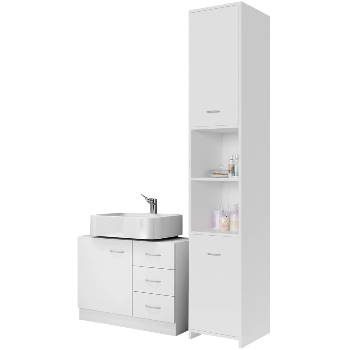 Casaria Badmöbel-Set, 2 teilig Weiß Wascheckenunterschrank günstig online kaufen