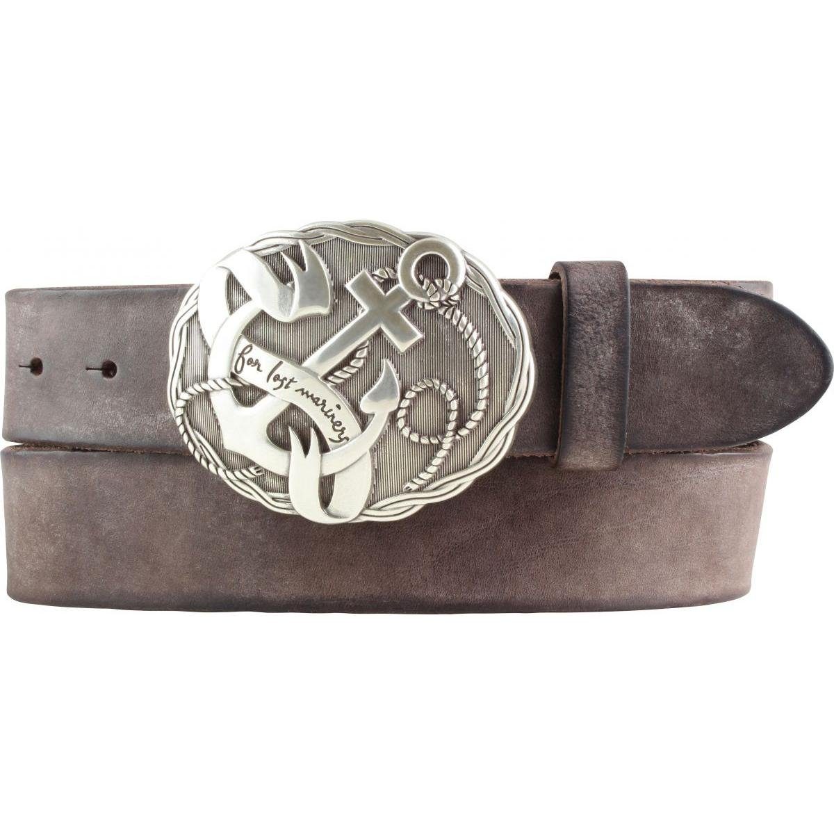 BELTINGER Ledergürtel Gürtel mit Anker-Gürtelschnalle aus weichem Vollrindleder 4 cm Used-Lo Braun, Silber
