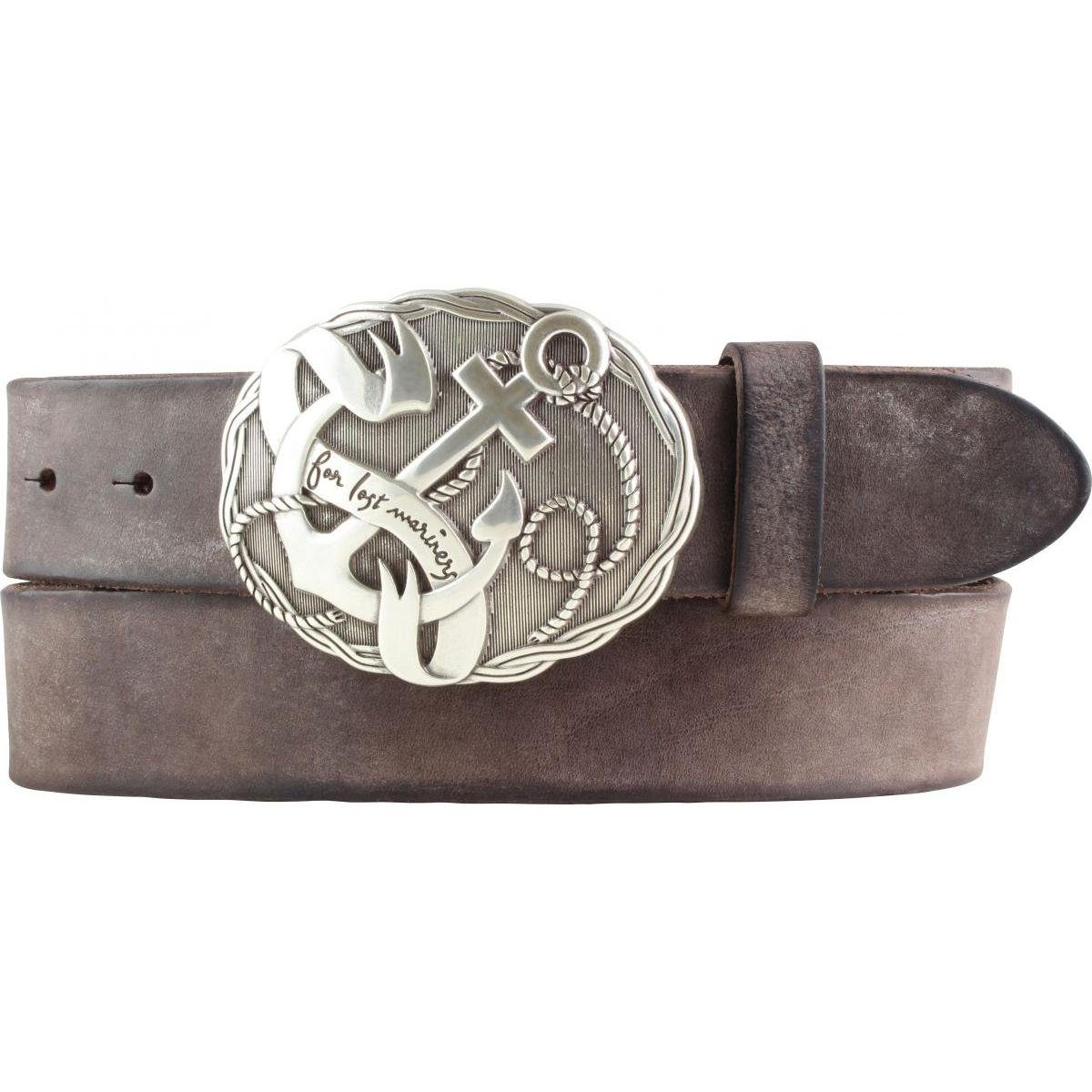 Ledergürtel Gürtel mit Anker-Gürtelschnalle aus weichem Vollrindleder 4 cm Used-Lo
