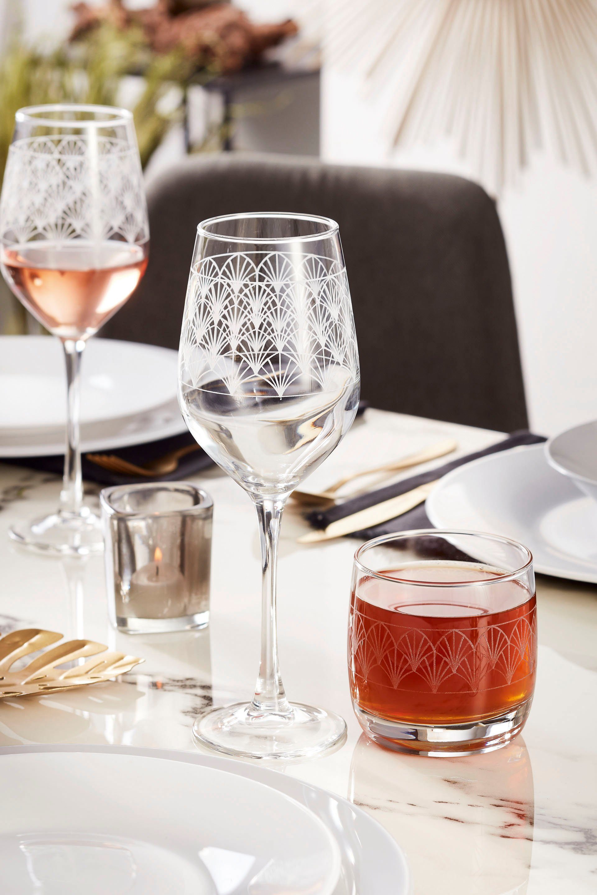 Luminarc Whiskyglas Trinkglas Paradisio, 4-tlg., Glas, Gläser Set, mit Pantographie-Optik, 4-teilig, Made in Europe